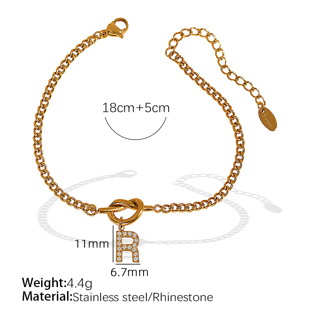 Gold color / 1 Piece Simple Series Simple Letter R Stainless Steel 18K Gold Color Plated Rhinestone Women's Charm Bracelets Picture18